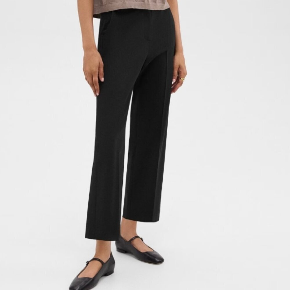 Theory High-Waist Straight-Leg Pant in Good Wool Black 0
